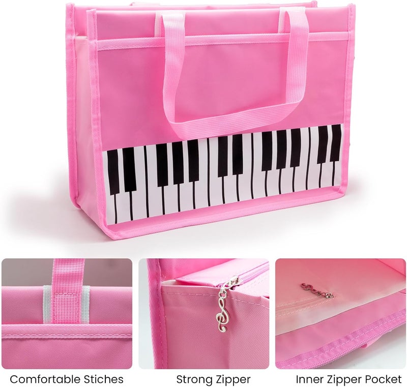 BestSounds Piano Bag, Zipper Waterproof Oxford Cloth Music Piano Accessories Book Bag Tote for Students Kids, Girls, Women, Gifts for Music Lovers Musicians (Pink) - Image 2